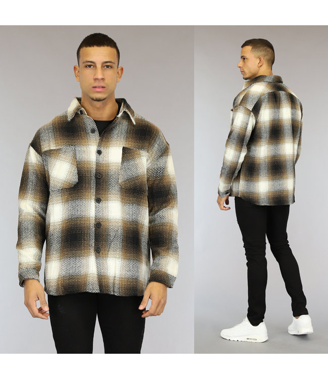 Tweed Heren Overshirt met Beige Blokpatroon