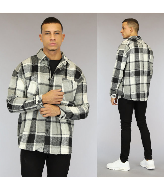 Grijs Heren Blok Overshirt met Borstzakken