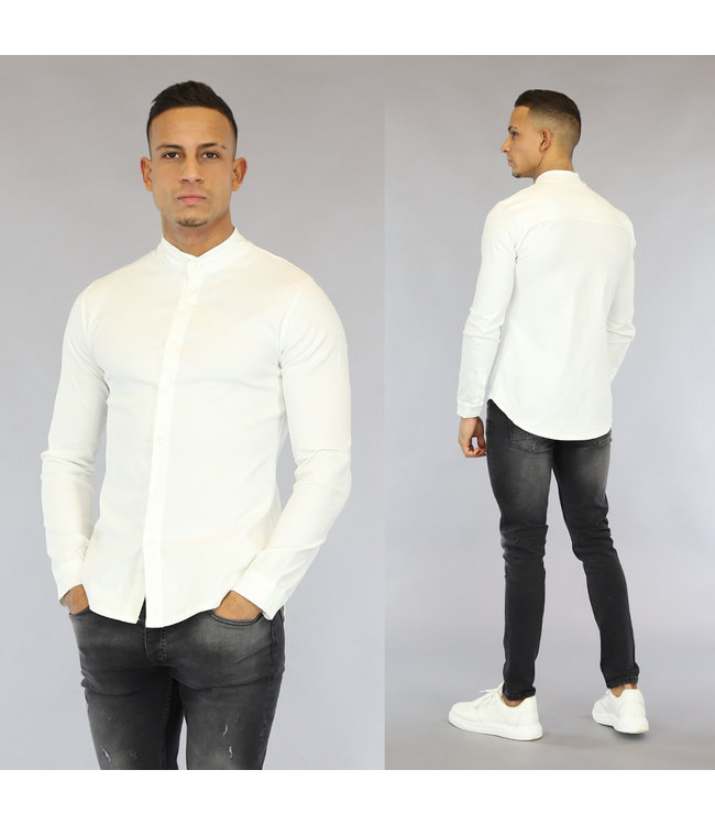 Wit Longsleeve Heren Overhemd met Stretch