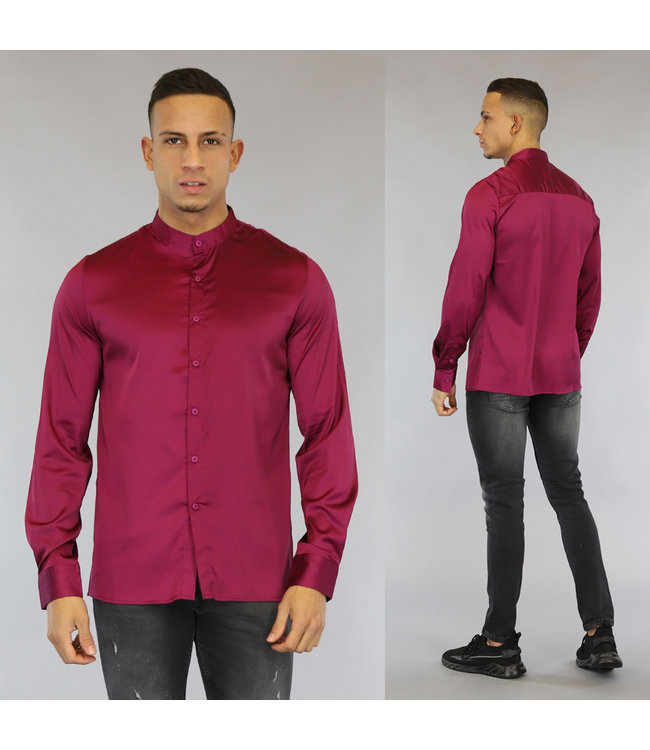Wijnrood Satin Heren Overhemd