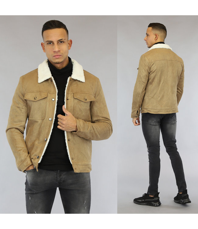 Taupe Gevoerd Suèdelook Heren Jacket