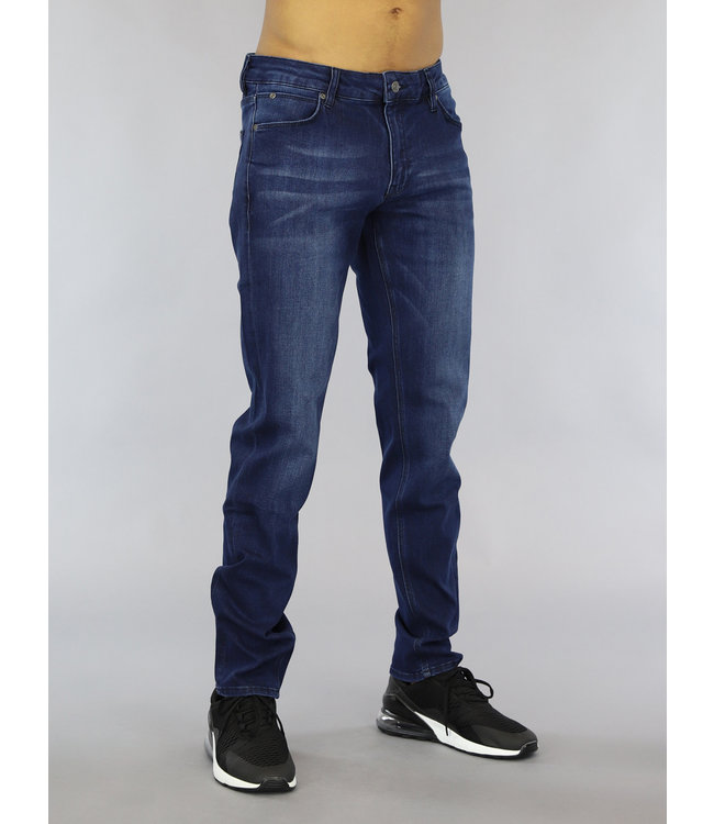 !OP=OP Donkerblauwe Slim Fit Heren Jeans met Wassing