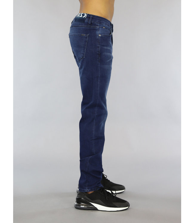 !OP=OP Donkerblauwe Slim Fit Heren Jeans met Wassing