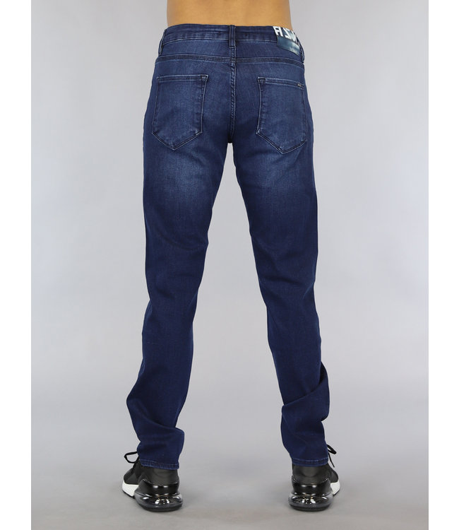 !OP=OP Donkerblauwe Slim Fit Heren Jeans met Wassing