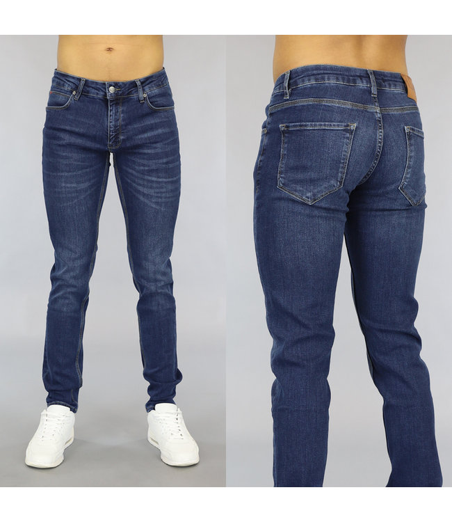 !OP=OP Blauwe Slim Fit Heren Jeans met Wassing