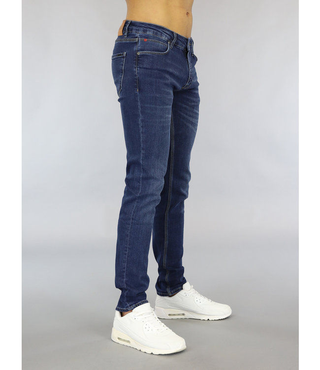 Blauwe Slim Fit Heren Jeans met Wassing