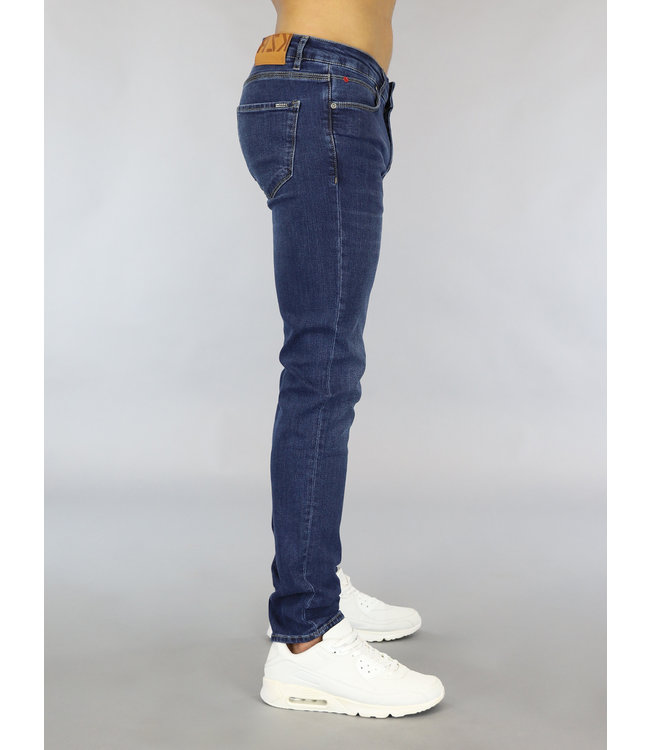Blauwe Slim Fit Heren Jeans met Wassing
