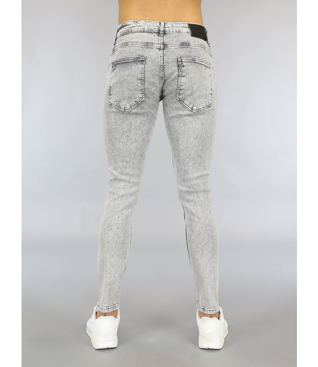 Grijze Heren Acid Washed Skinny Jeans met Scheuren