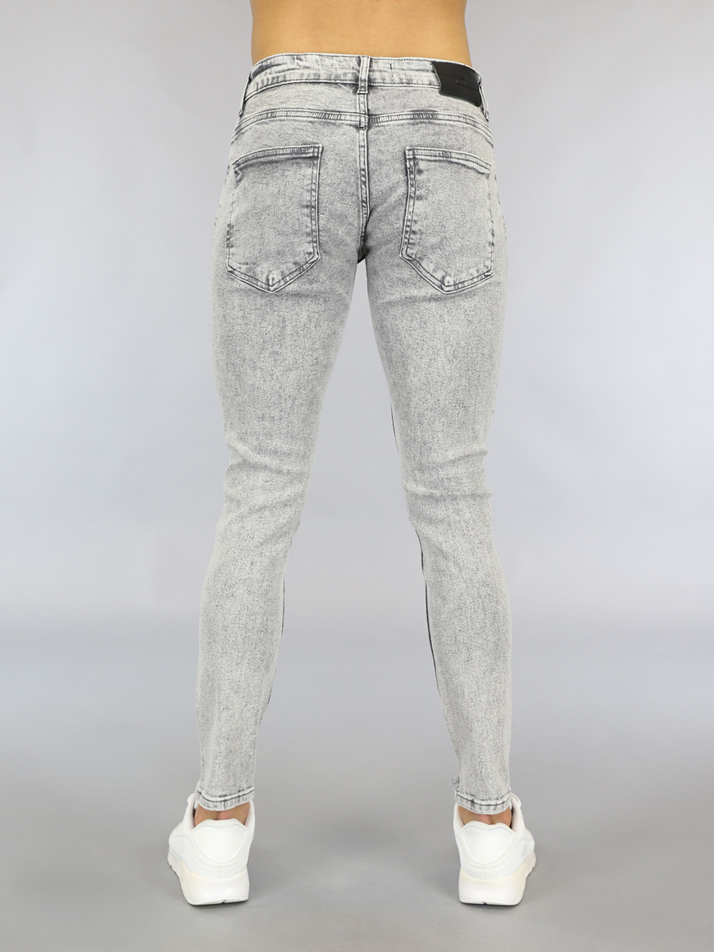 Grijze Heren Acid Washed Skinny Jeans met Scheuren BlackLeo.nl