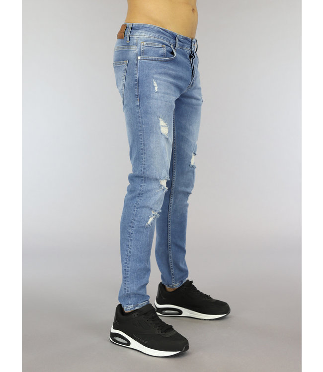Lichtblauwe Slim Fit Heren Jeans met Gaten