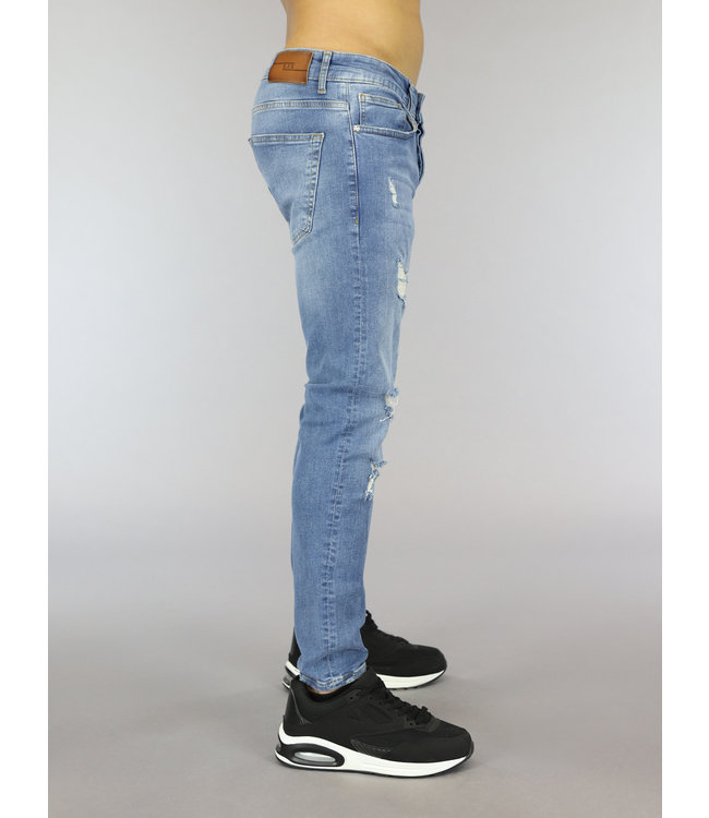 Lichtblauwe Slim Fit Heren Jeans met Gaten