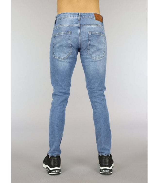 Lichtblauwe Slim Fit Heren Jeans met Gaten