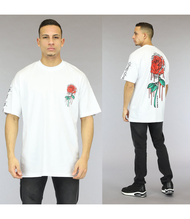 !OP=OP Oversized Wit Roses Heren T-Shirt