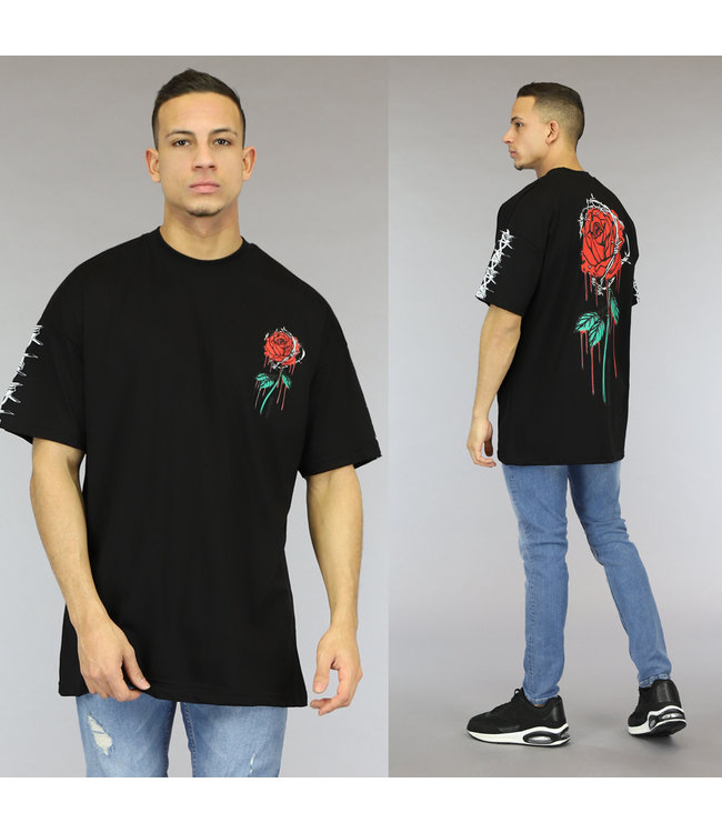 !OP=OP Oversized Zwart Roses Heren T-Shirt