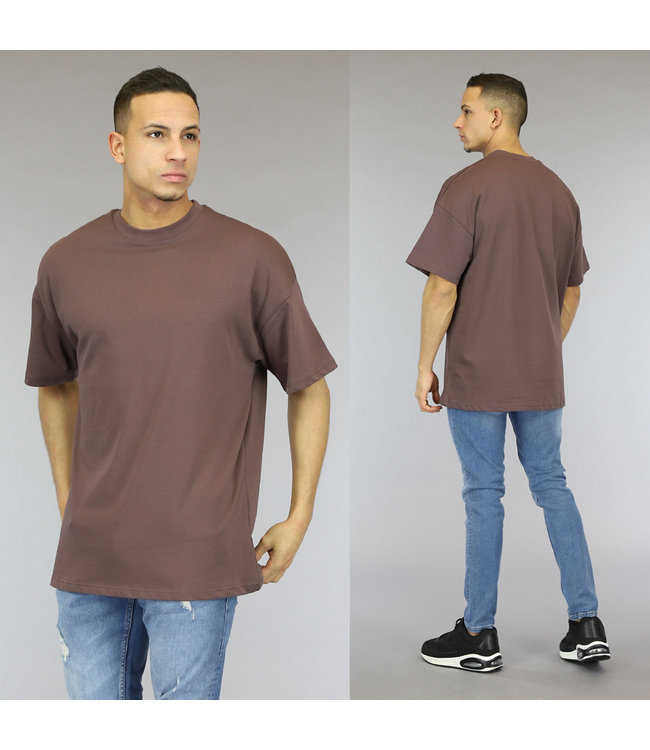 !SALE50 Basic Oversized Donkerbruin Heren T-Shirt