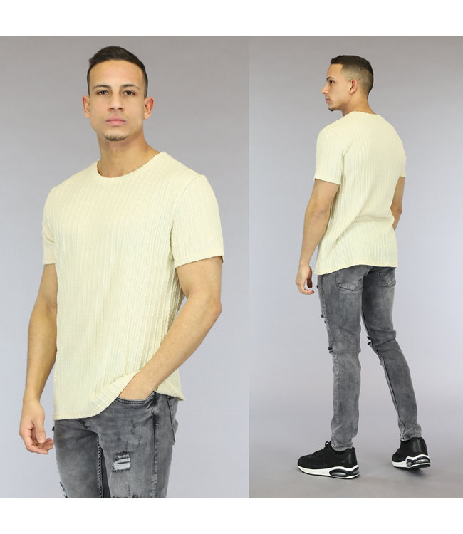Beige Heren Shirt met Strepen