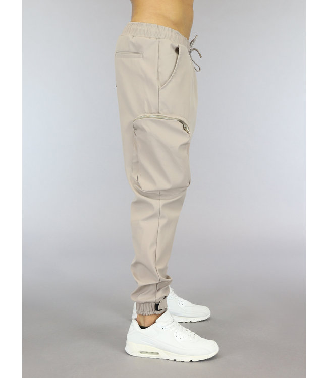 Beige Loose Fit Heren Cargo Jogger Black Leo