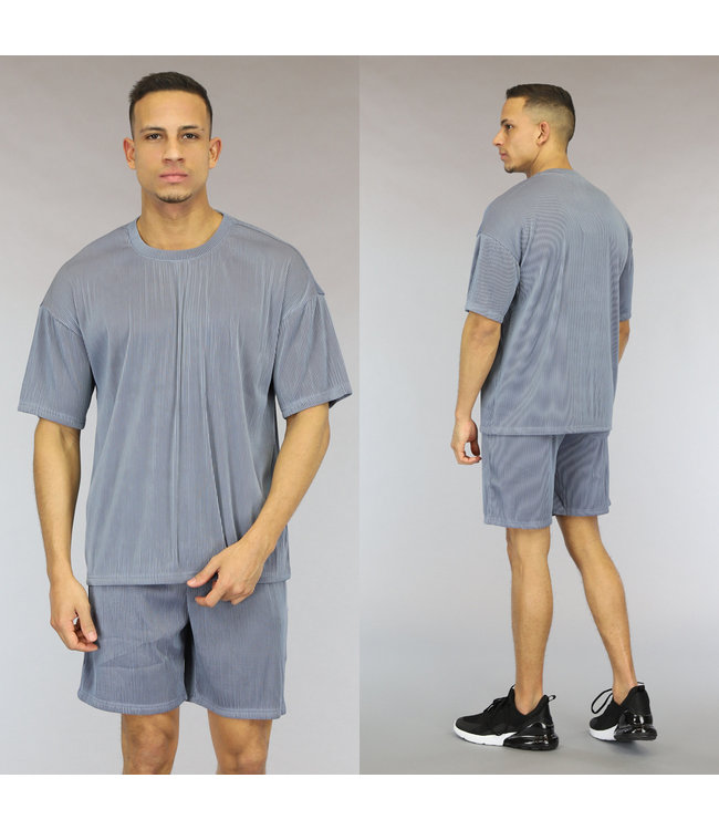 Lichtblauw Oversized Heren Ribbel Short Set