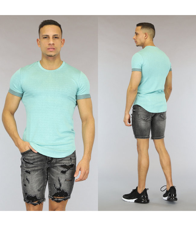 !SALE50 Zeegroen Aansluitend Washed Heren T-Shirt