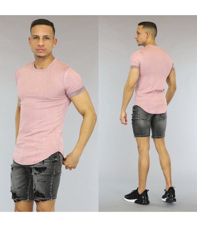 !SALE50 Lichtroze Aansluitend Washed Heren T-Shirt