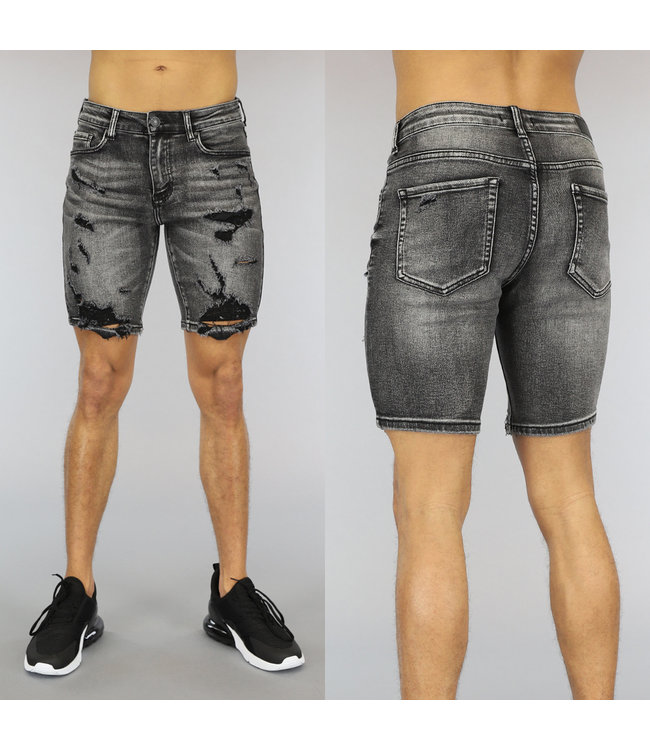 !SALE50 Acid Washed Heren Jeans Short met Scheuren