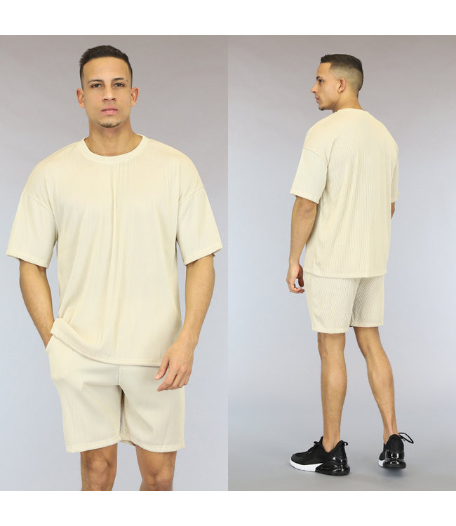 !OP=OP Beige Oversized Heren Ribbel Short Set