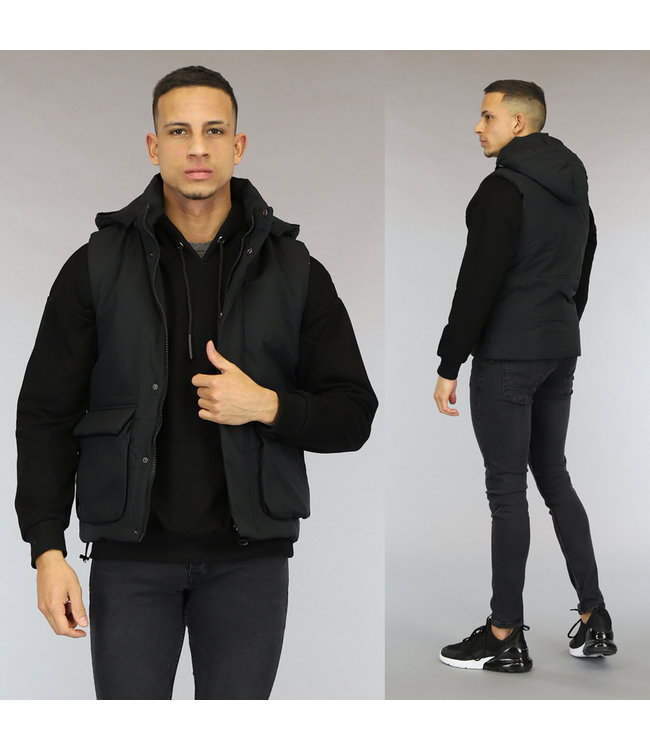 Zwarte Gewatteerde Heren Bodywarmer met Zakken