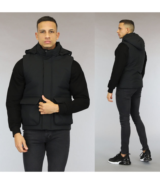 Zwarte Gewatteerde Heren Bodywarmer met Zakken