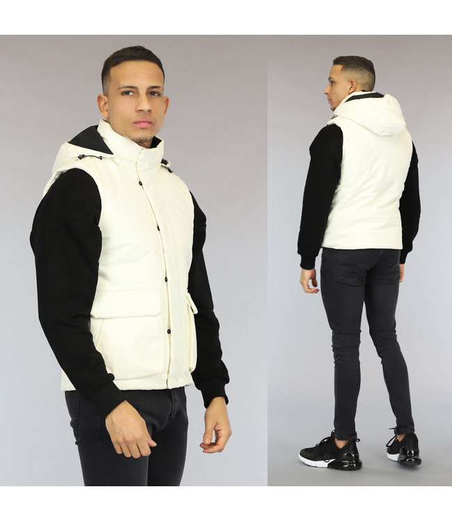 Ecru Gewatteerde Heren Bodywarmer met Zakken