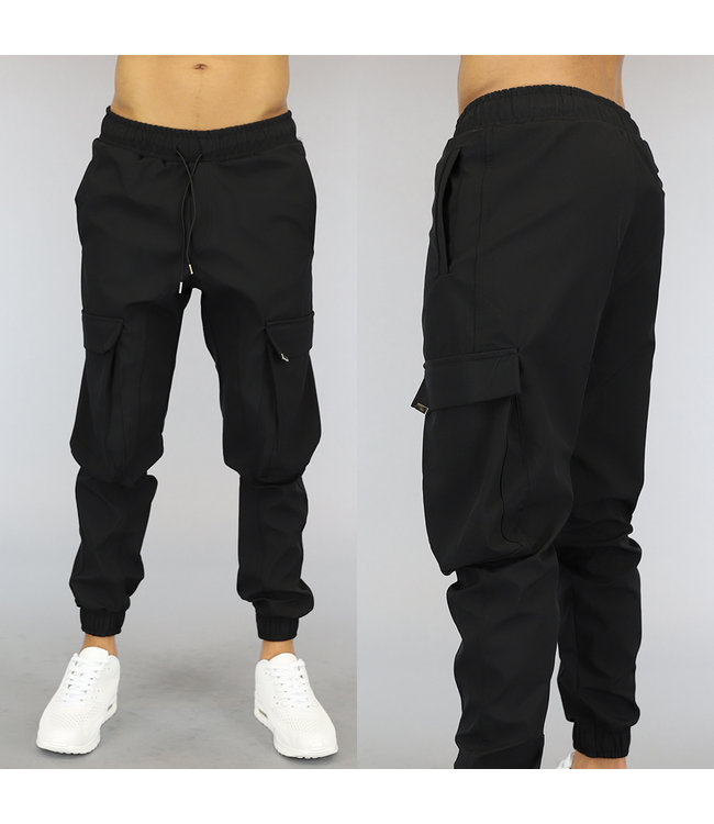 Zwarte Heren Baggy Cargo Broek Black-Leo.nl