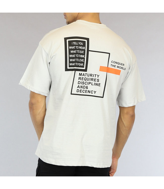Lichtgrijs Oversized Heren T-Shirt met Teksten