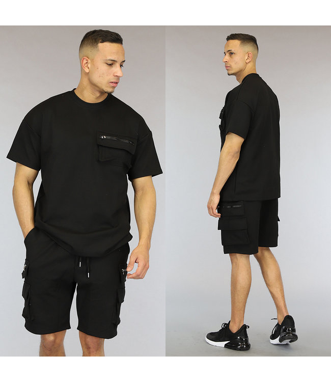 Zwarte Heren Short Set met Multi Zakken