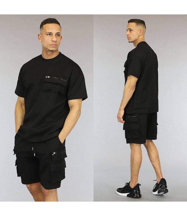 Zwarte Heren Short Set met Multi Zakken