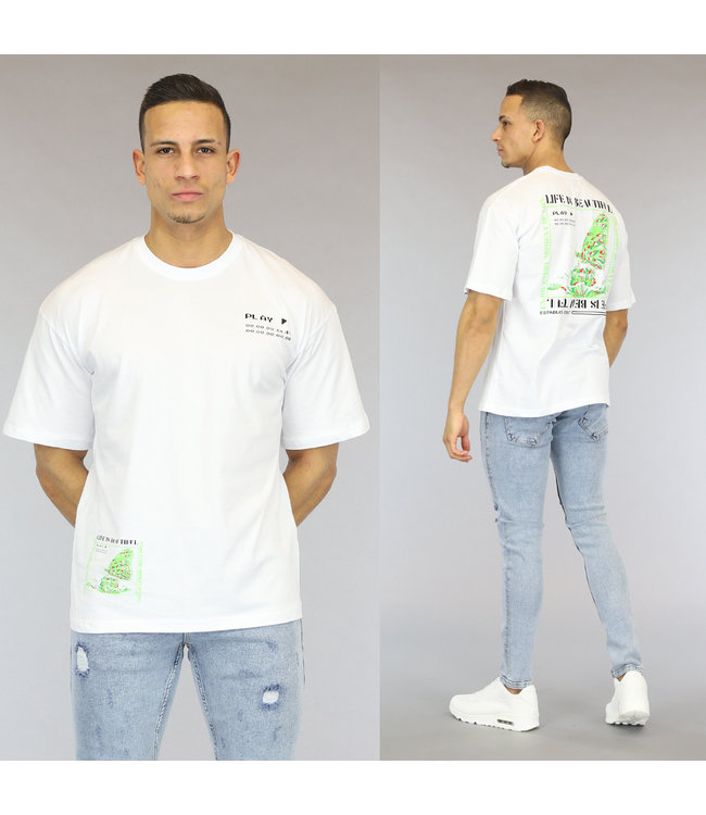 !OP=OP Wit Heren T-Shirt met Groene Details