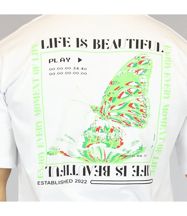 !OP=OP Wit Heren T-Shirt met Groene Details