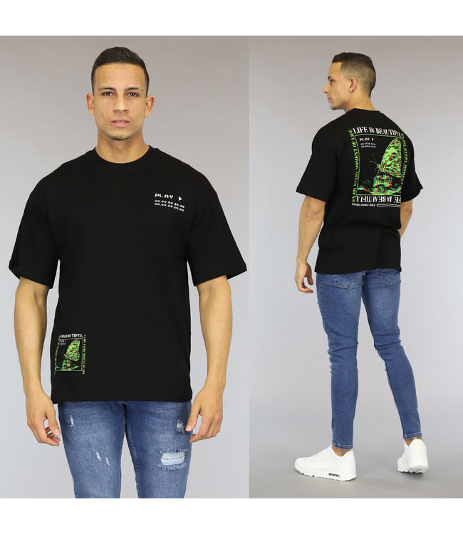 !OP=OP Zwart Heren T-Shirt met Groene Details