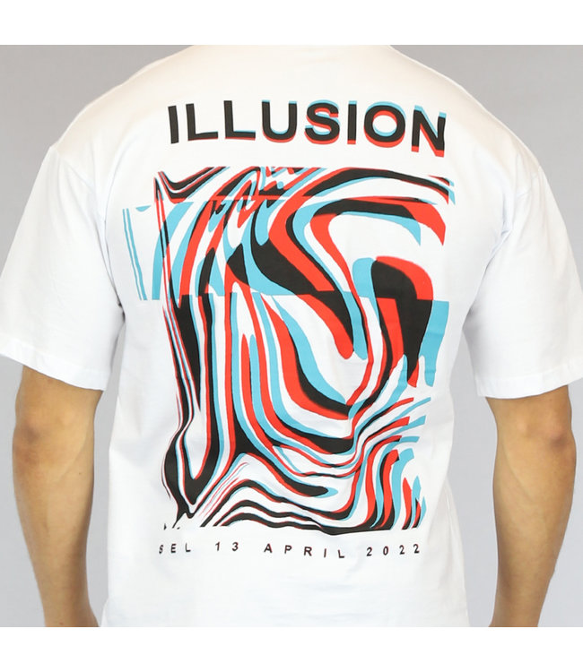 !OP=OP Wit Oversized Illusion Heren T-Shirt