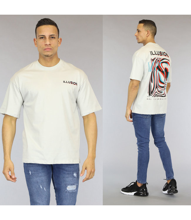Lichtgrijs Oversized Illusion Heren T-Shirt