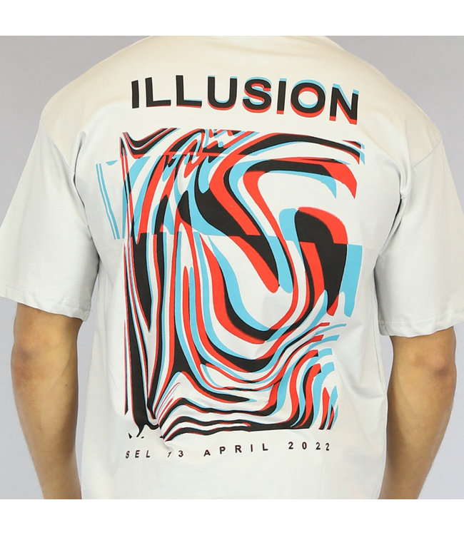 Lichtgrijs Oversized Illusion Heren T-Shirt
