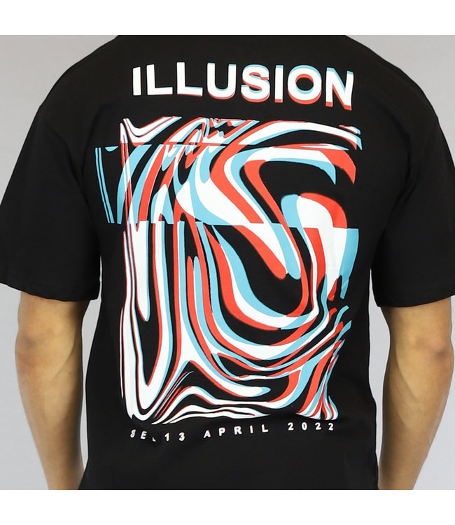 Zwart Oversized Illusion Heren T-Shirt