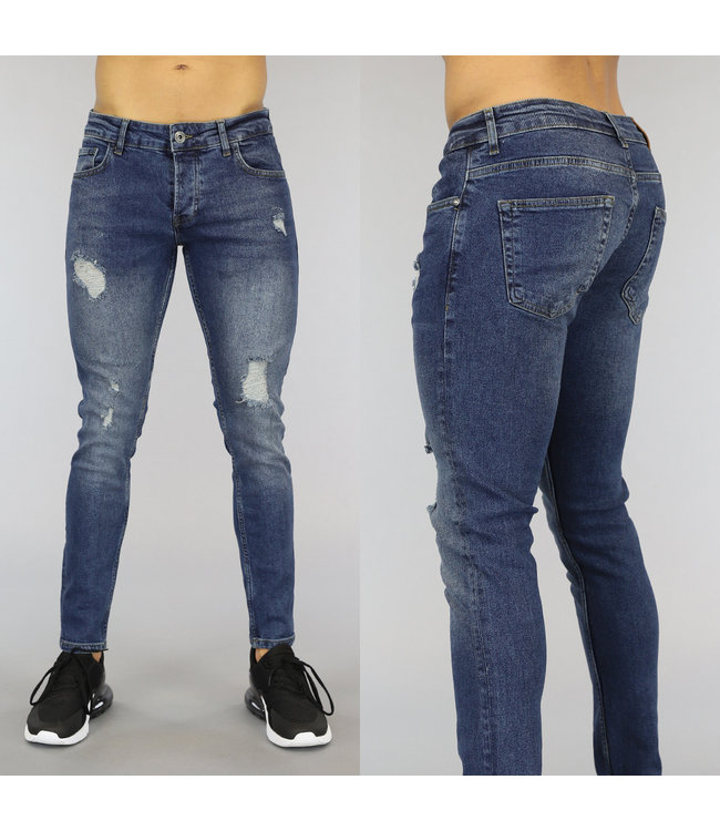 !OP=OP Blauwe Old Look Heren Jeans met Scheuren