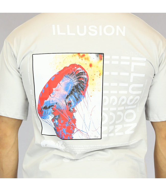 Lichtgrijs Oversized Bedrukt Heren T-Shirt