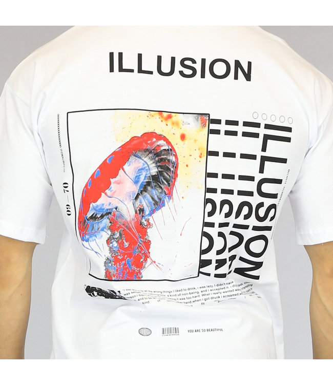 Wit Oversized Bedrukt Heren T-Shirt