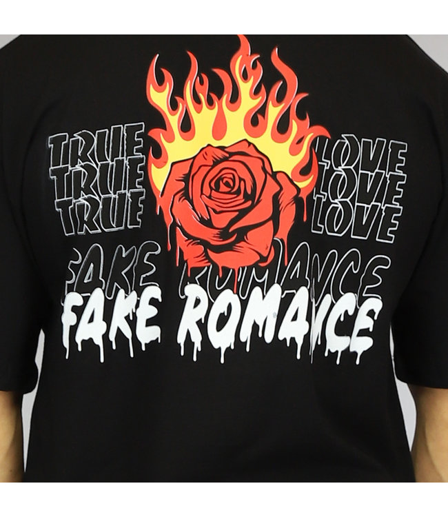 !OP=OP Oversized Zwart Fake Romance Heren T-Shirt