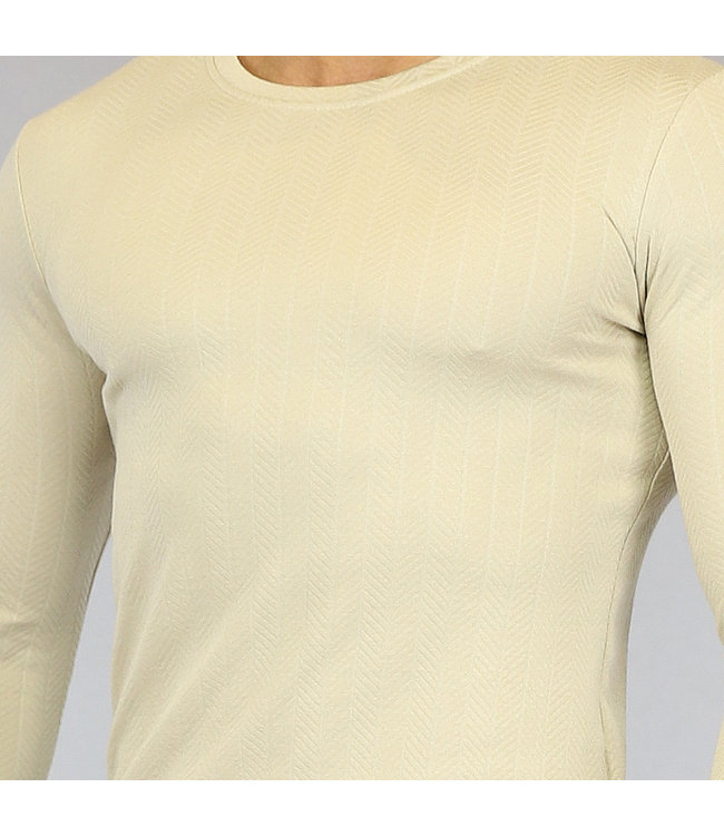 Beige Longsleeve Heren Shirt met Print Opdruk
