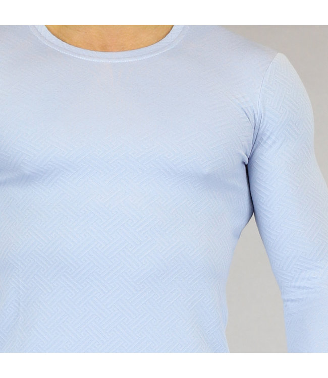 Lichtblauw Longsleeve Heren Shirt met Visgraat Print