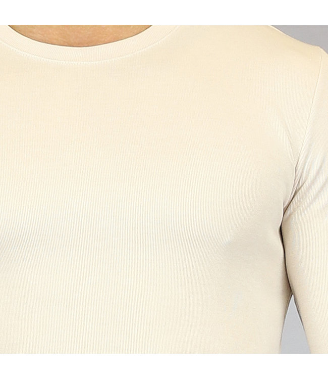 Beige Aansluitend Heren Shirt met Lange Mouwen