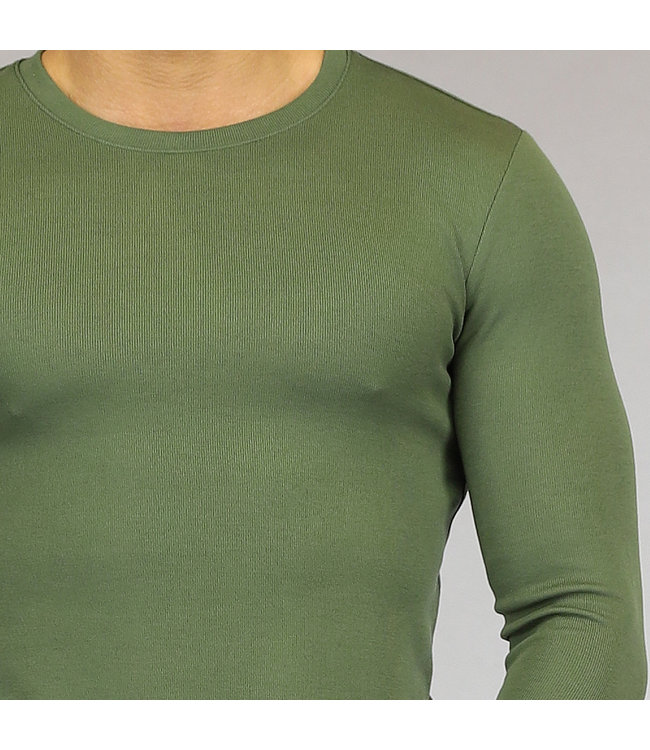 Groen Aansluitend Heren Shirt met Lange Mouwen