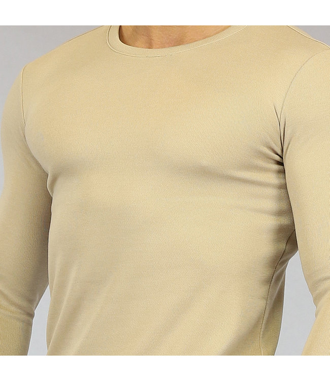 Camel Aansluitend Heren Shirt met Lange Mouwen