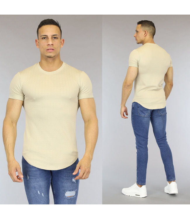 !OP=OP Beige Heren T-Shirt met Reliëf Opdruk